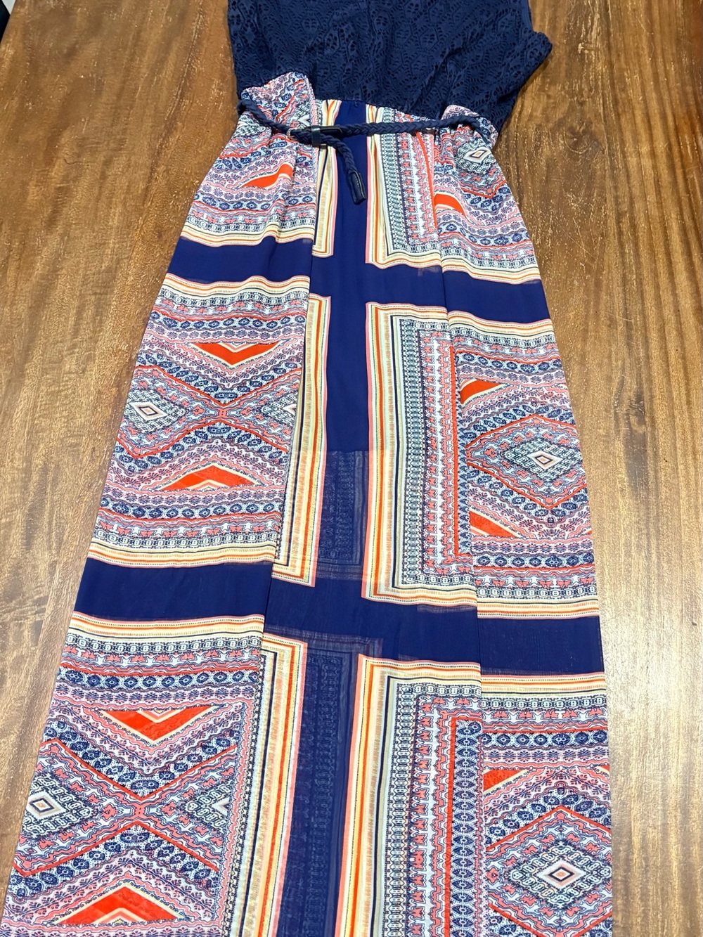 Luxology Navy Lace Boho Print Sleeveless Maxi Dress Size 12